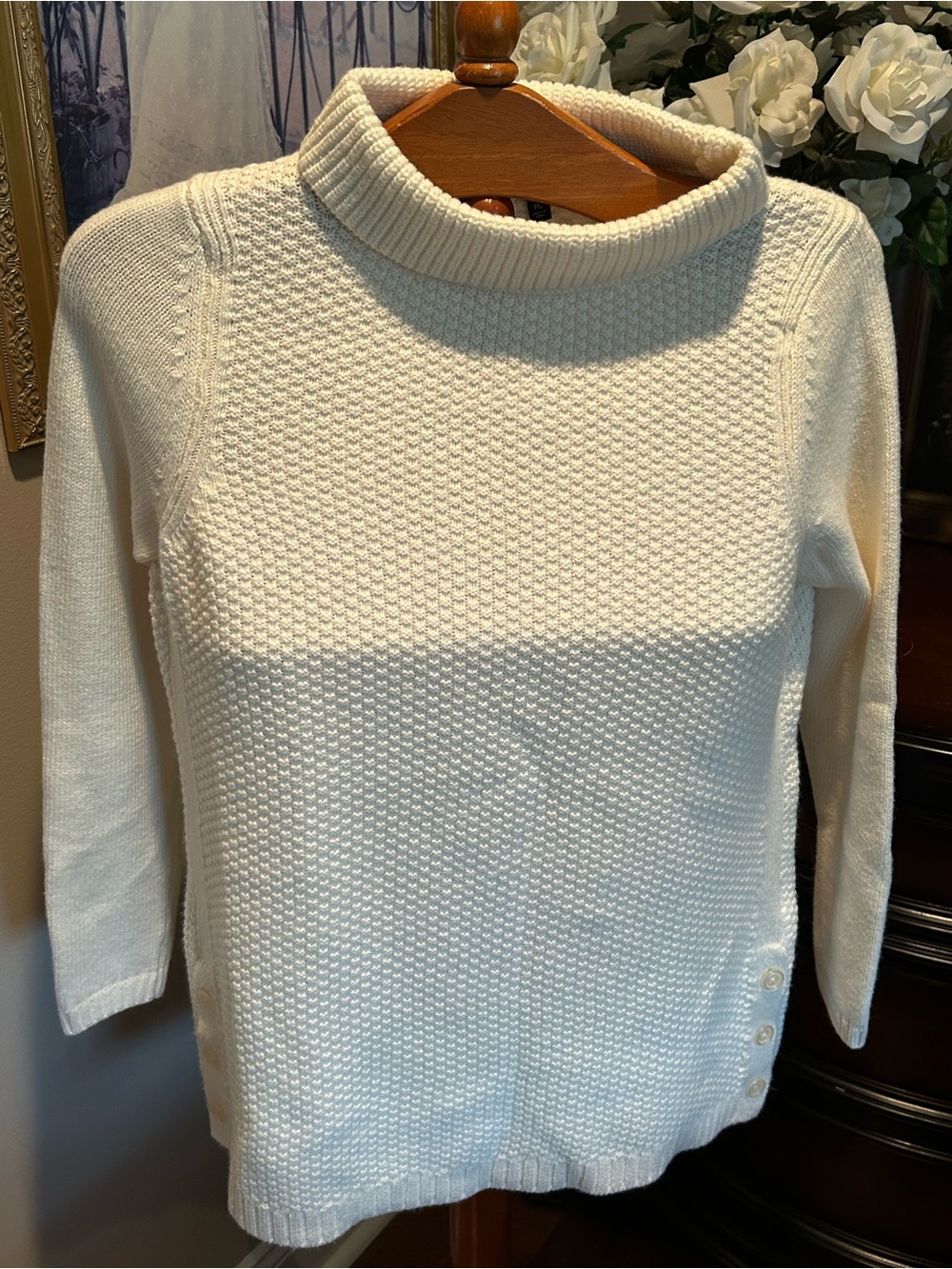 NWT Talbots Women’s Cream Textured Mock Neck Sweater Sz Mp